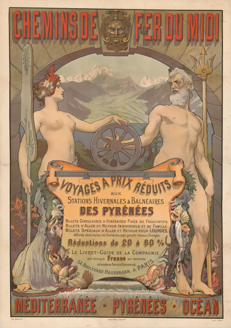 Chemins de fer du Midi – voyages à prix réduits aux Stations Hivernales et Balnéaires des Pyrénées. Méditerranée, Pyrénées Océan