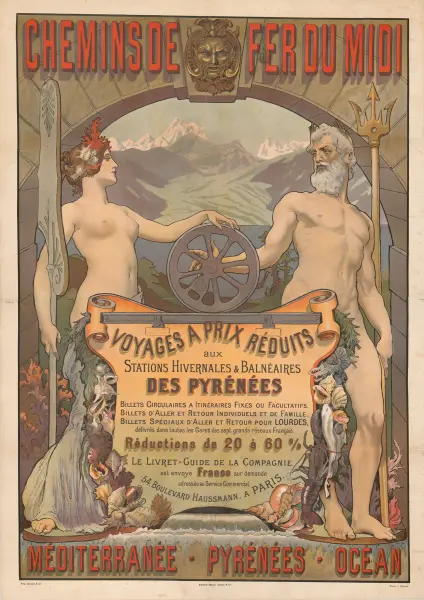 Chemins de fer du Midi – voyages à prix réduits aux Stations Hivernales et Balnéaires des Pyrénées. Méditerranée, Pyrénées Océan